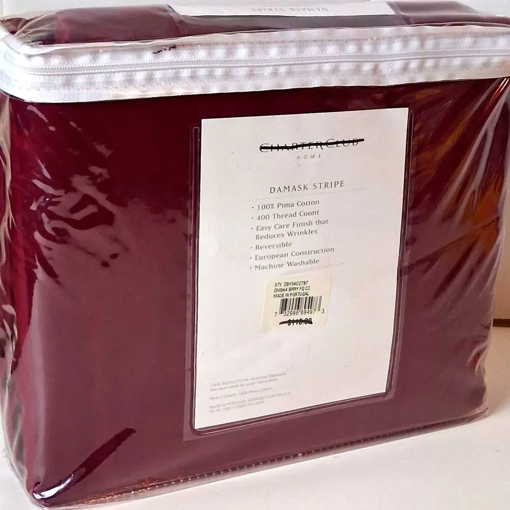 Damask Charter Solid Club Comforter Cover Pima Cotton Full/Queen Red Berry